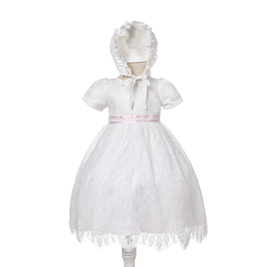 Baby Girl Long Lace Christening Gown – Princess Baptism Dress meejoy