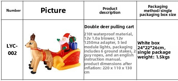 Christmas Inflatable Santa Sleigh Reindeer LED Outdoor Yard Garden Decor
