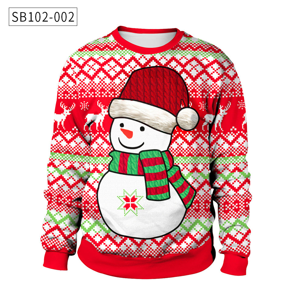 Santa Ugly Christmas Shirt 3D Print Graphic Women Men Christmas Long Sleeve Round Neck Top