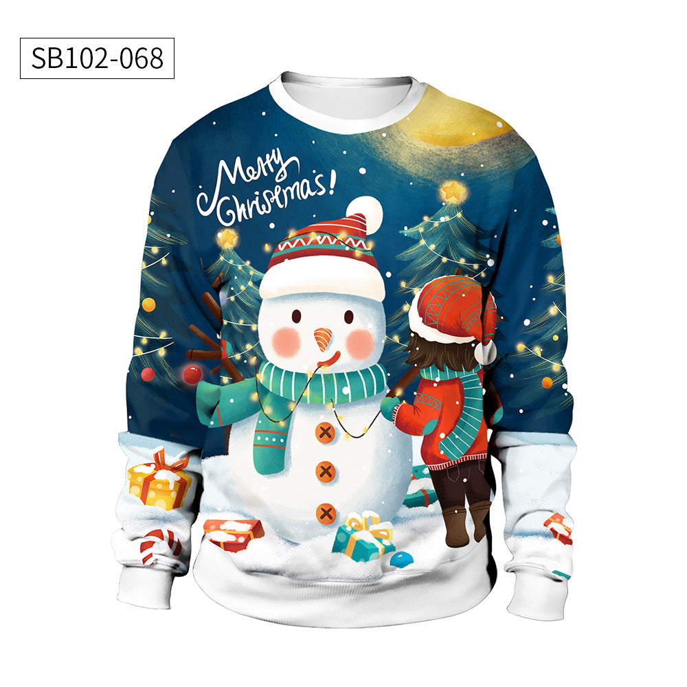 Adults Christmas Apparel Round Neck Christmas Deer Couple Digital Print Sweater