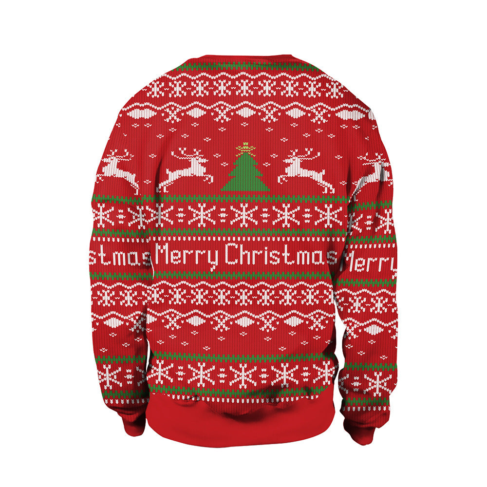 Adults Christmas Apparel Round Neck Christmas Deer Couple Digital Print Sweater