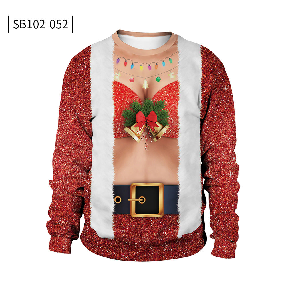 Adults Christmas Apparel Round Neck Christmas Deer Couple Digital Print Sweater