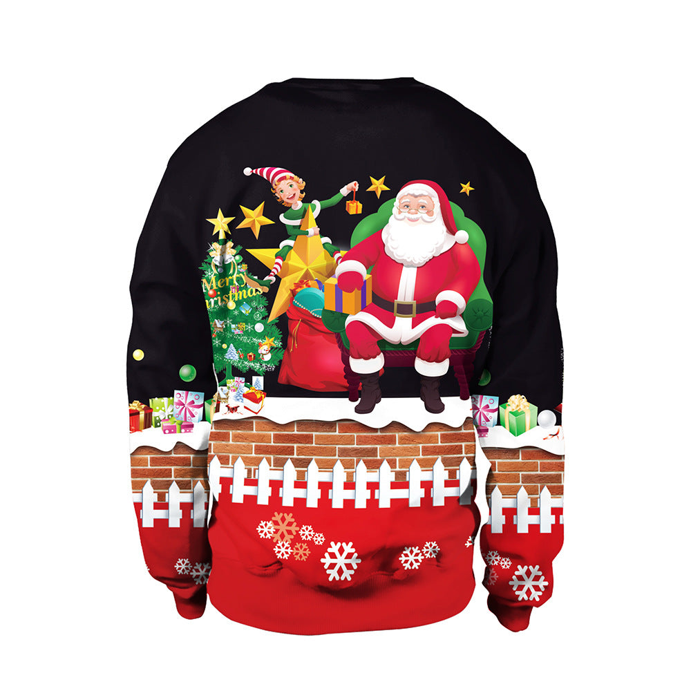 Adults Christmas Apparel Round Neck Christmas Deer Couple Digital Print Sweater