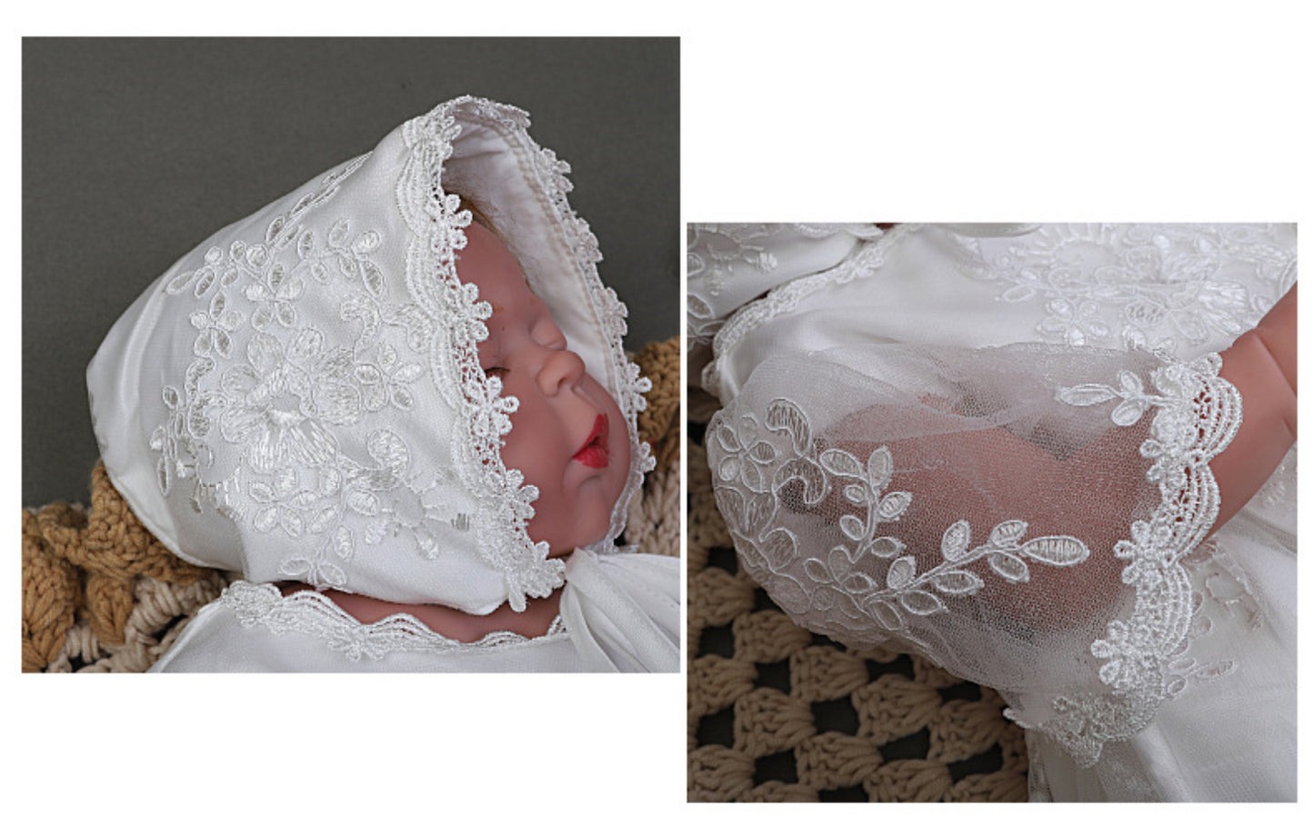 Baby Girl Lace Christening Gown Ivory Long Dress – Infant Baptism Outfit