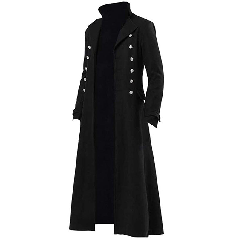 Men's Steampunk Vintage Jacket, Gothic Victorian Frog Coat, Uniform Halloween Costume