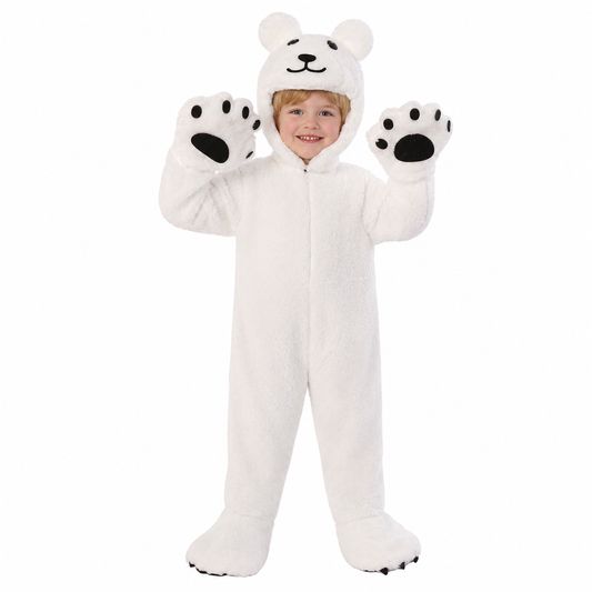 Kids Polar Bear Animal Costume Onesie White Bear Fancy Dress Pajamas | MEEJOY