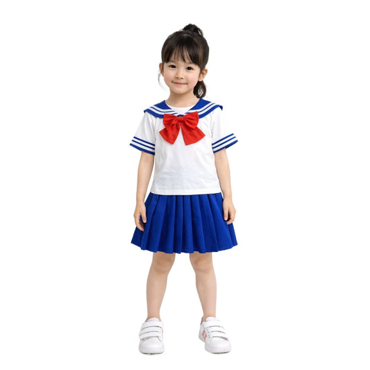 Girls Navy Sailor Costume Kids Child Halloween Blue Red Uniform Fancy Dress