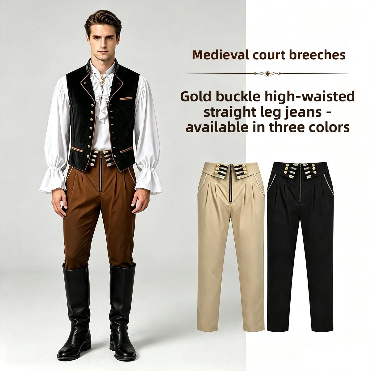 Men's Renaissance High-Waist Trousers – Victorian Steampunk Costume Pants