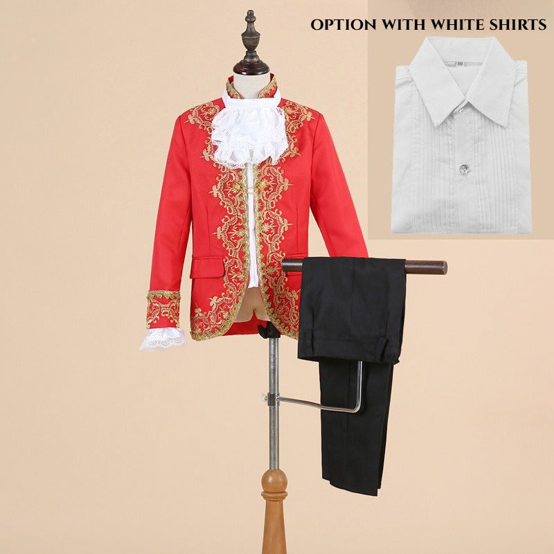Boys Palace Prince Costume Jacket Pants Royal Stage Outfit Wedding Suit with Pants