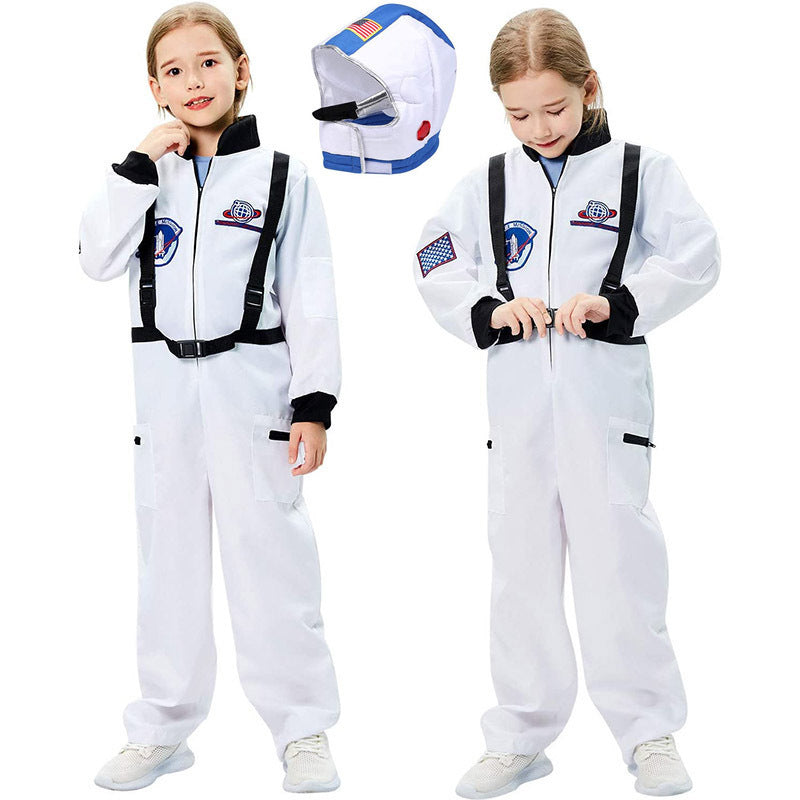 Boys Girls Astronaut Costume NASA Orange White Space Suit Halloween Fancy Dress