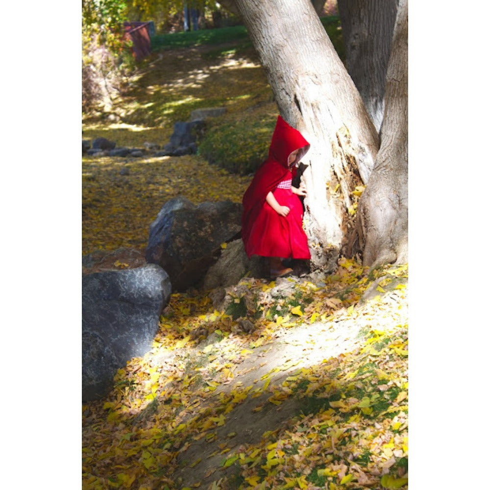 Kids Red Riding Hood Cloak Christmas Hooded Velvet Cape Fairy Tale Costume
