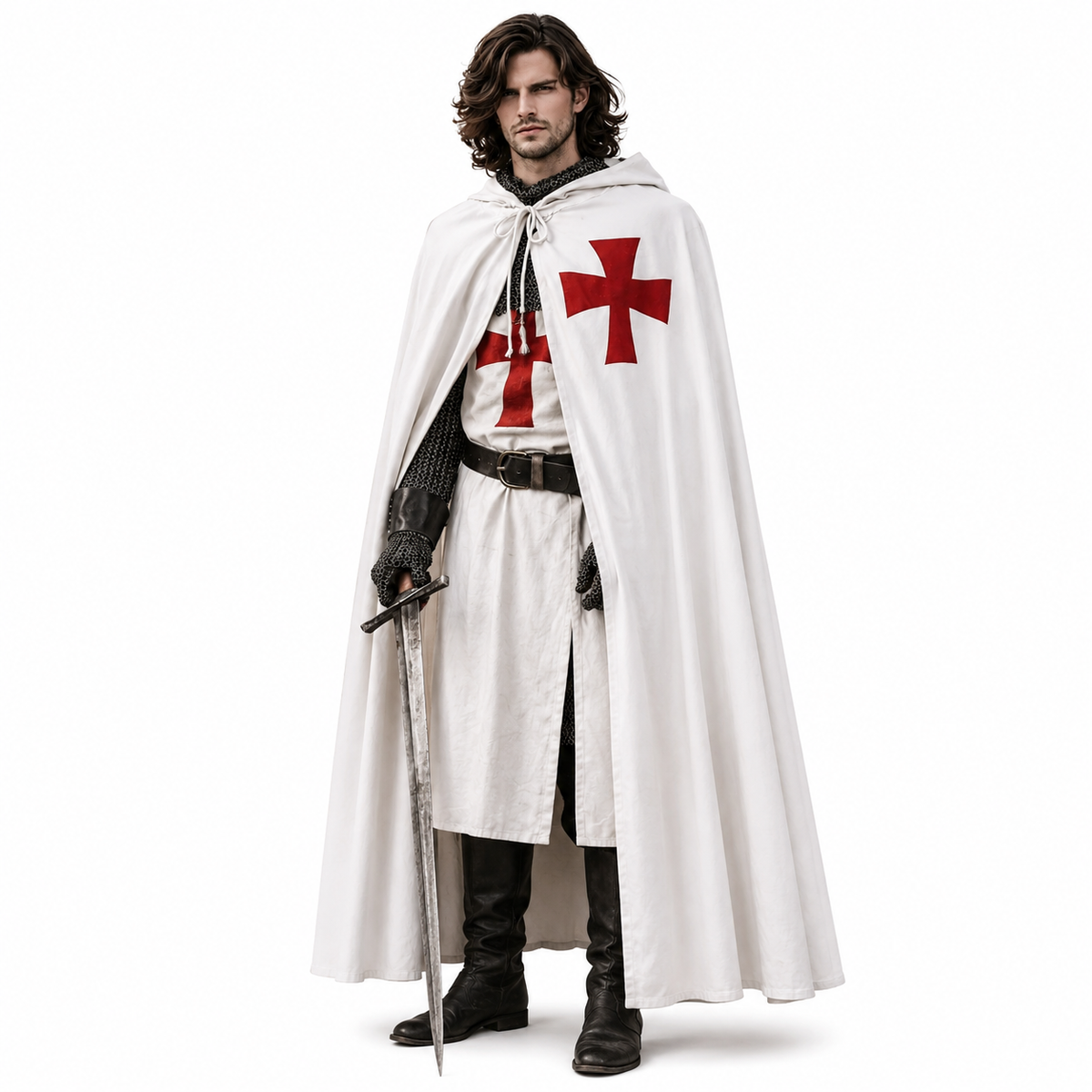 MEEJOY Templar Knight Cloak and Robe Costume Set for Ren Faire and LARP