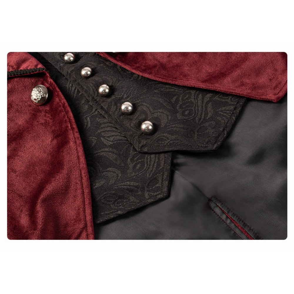 Men's Noble High Collar Double-Breasted Vintage European Medieval Tailcoat