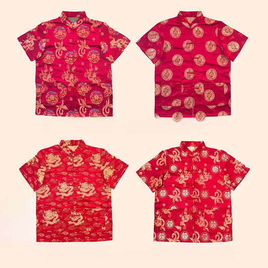 Chinese Traditional Red Tang Suit Top Mens Kung Fu Wedding Banquet Shirt