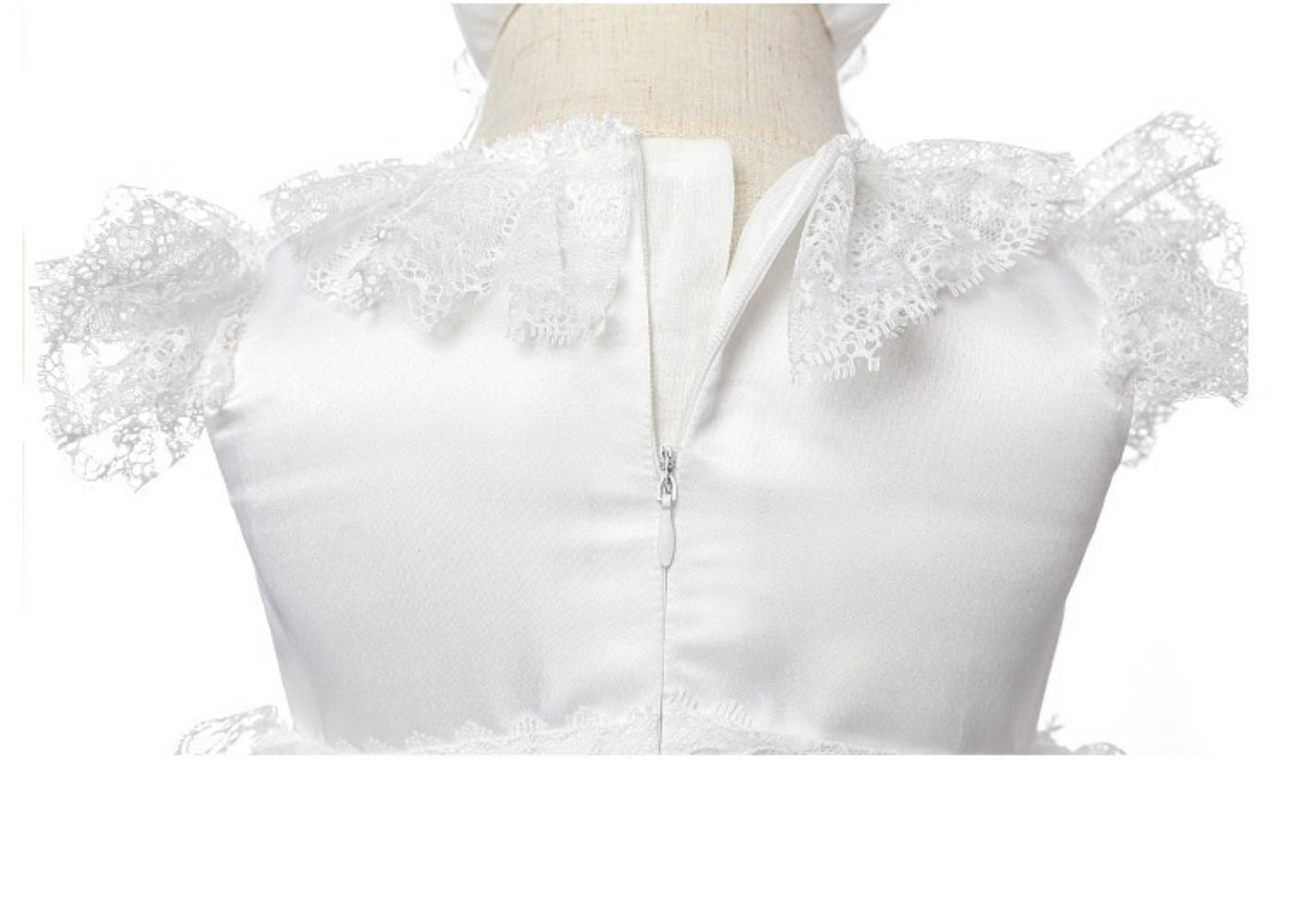 Baby Girl Long Satin Christening Gown – Lace Trim Princess Dress