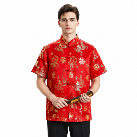 Men’s Red Chinese Mandarin Collar Shirt