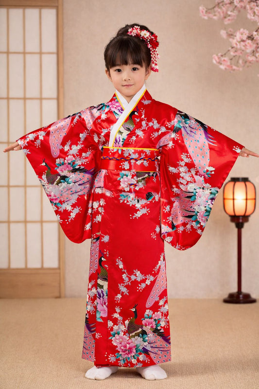 Girls Japanese Traditional Dress Kimono Robe Halloween Costume Book Week Suit