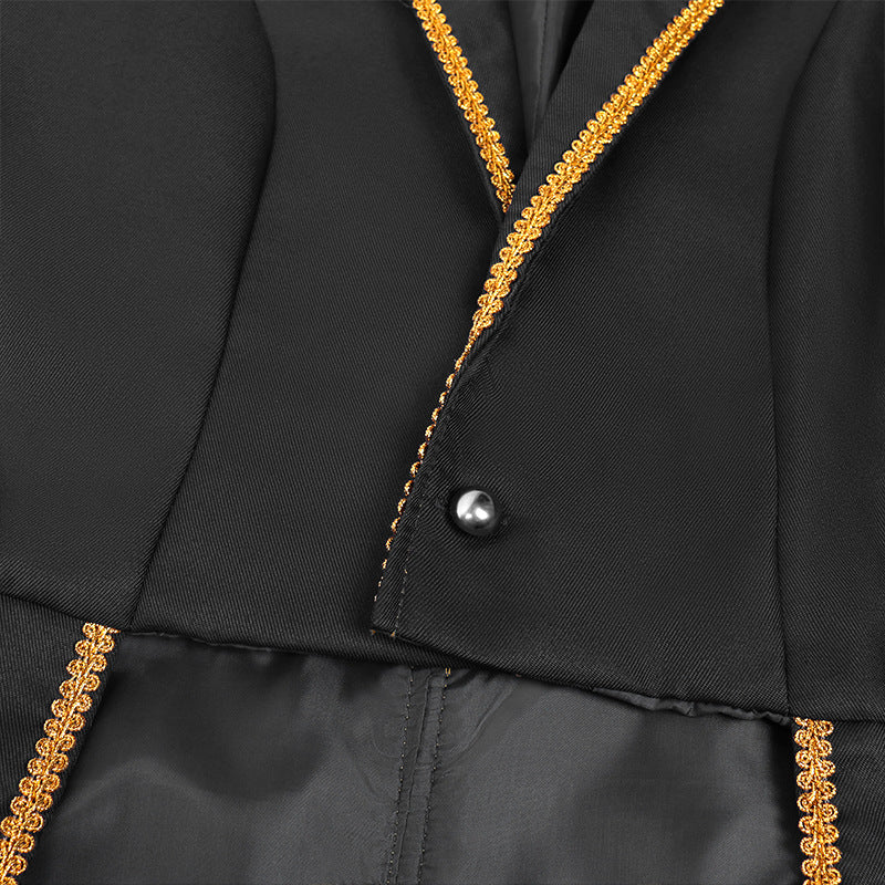 Men’s Mid-Length Punk Tailcoat w/ Gold Trim – Medieval/Victorian | S–3XL