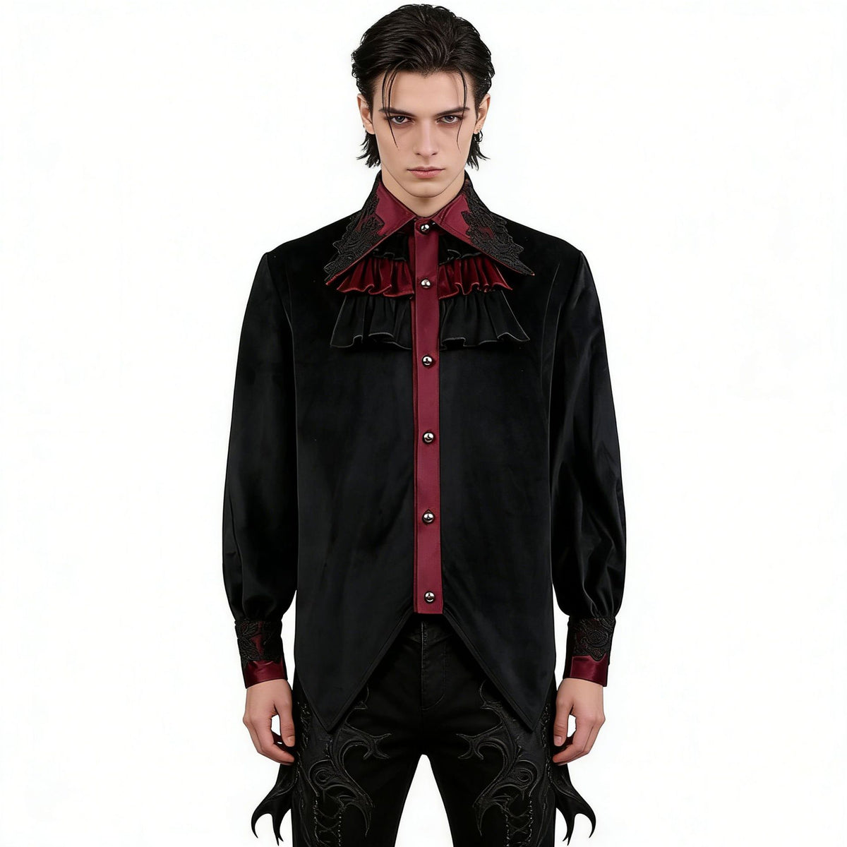 Renaissance Men's Pirate Shirt – Gothic Medieval Costume Black & Red