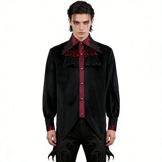 Renaissance Men's Pirate Shirt – Gothic Medieval Costume Black & Red