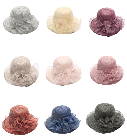 Elegant Women’s Organza Wide Brim Sun Hat throwback costumes meejoy