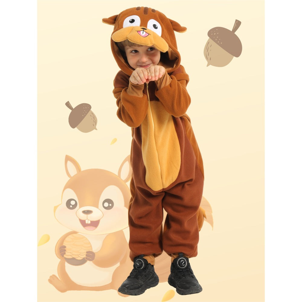 Kids Squirrel Costume Jumpsuit Book Week Woodland Fancy Dress