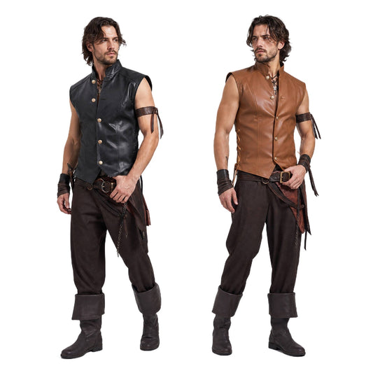 Men's Medieval Faux Leather Vest – Viking Pirate Waistcoat