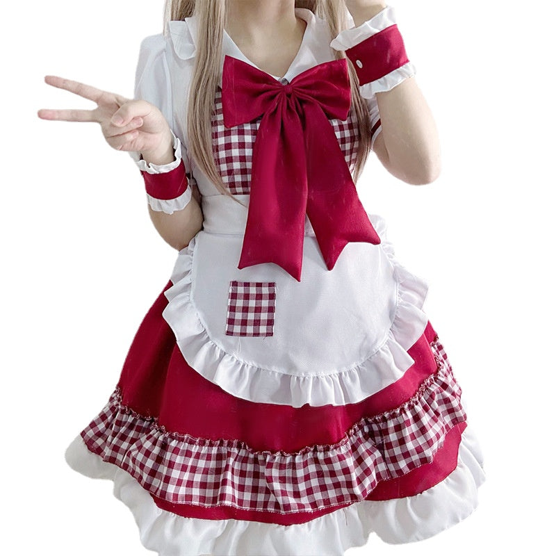 Maid Little Red Dress Costume - Lolita Style Xmas Gift for Girl Women