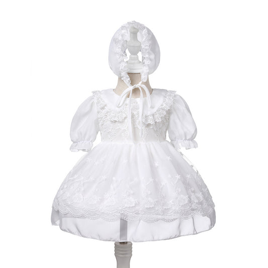 Lightweight Breathable Baby Girl Lace Dress – Ivory Christening Gown MEEJOY