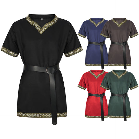 Mens Medieval Tunic Royal Knight Renaissance Crusader Halloween Costume Top + BELT