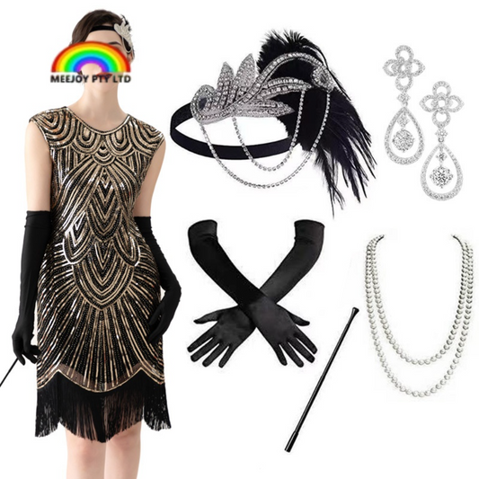 Deluxe Black Gold 1920s Flapper Dress | Women’s Gatsby Costume