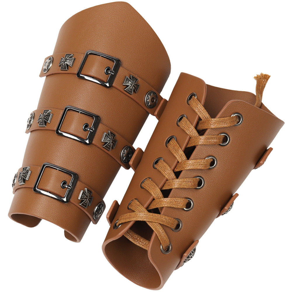 Medieval Renaissance Rivet Crusader Bracers Nail Wrist Guard Arm Guard with PU Leather Lacing