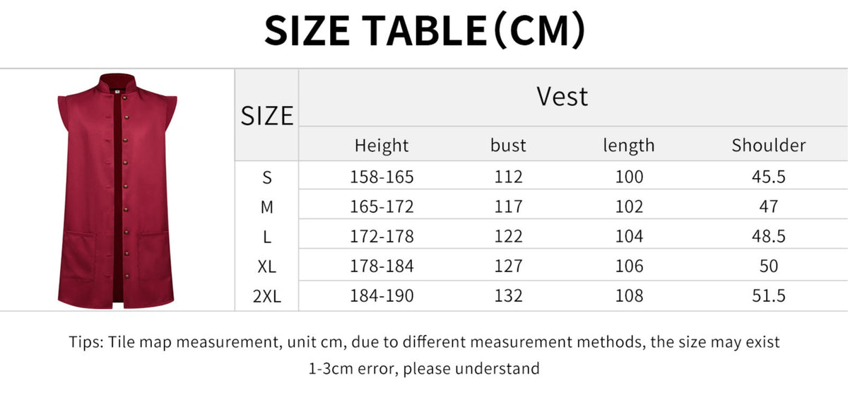 Medieval Renaissance Sleeveless Long Vest – Pirate Fantasy Costume Waistcoat