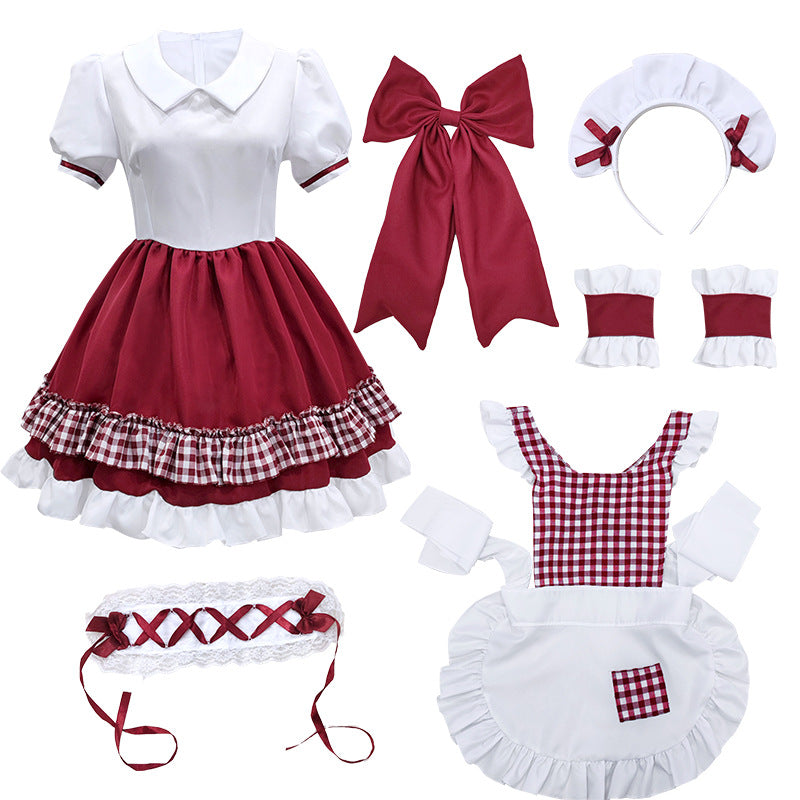 Maid Little Red Dress Costume - Lolita Style Xmas Gift for Girl Women