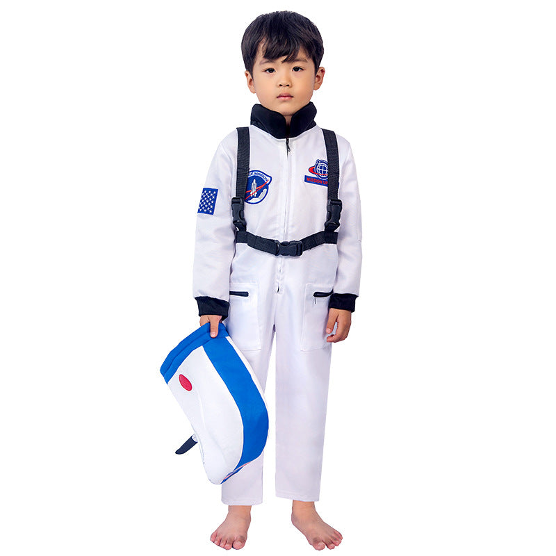 Boys Girls Astronaut Costume NASA Orange White Space Suit Halloween Fancy Dress