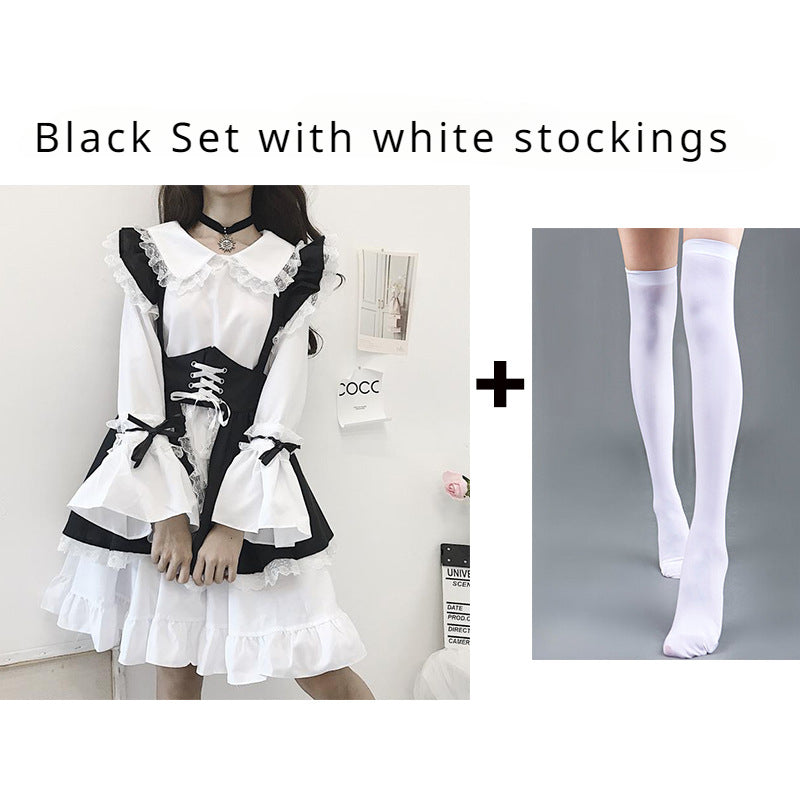 Japanese Style Crossdressing Lolita Distinguished Dress - Women's Long Sleeve Short Skirt Western-style Cosplay Maid Costume