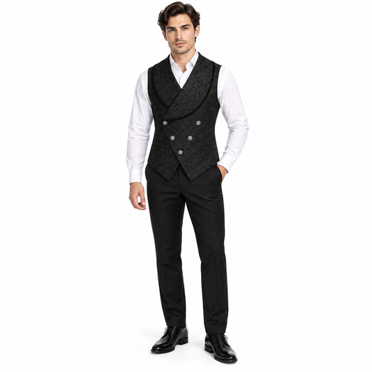 Men's Victorian Pleated Shirt & Vintage Jacquard Waistcoat – Steampunk Costume