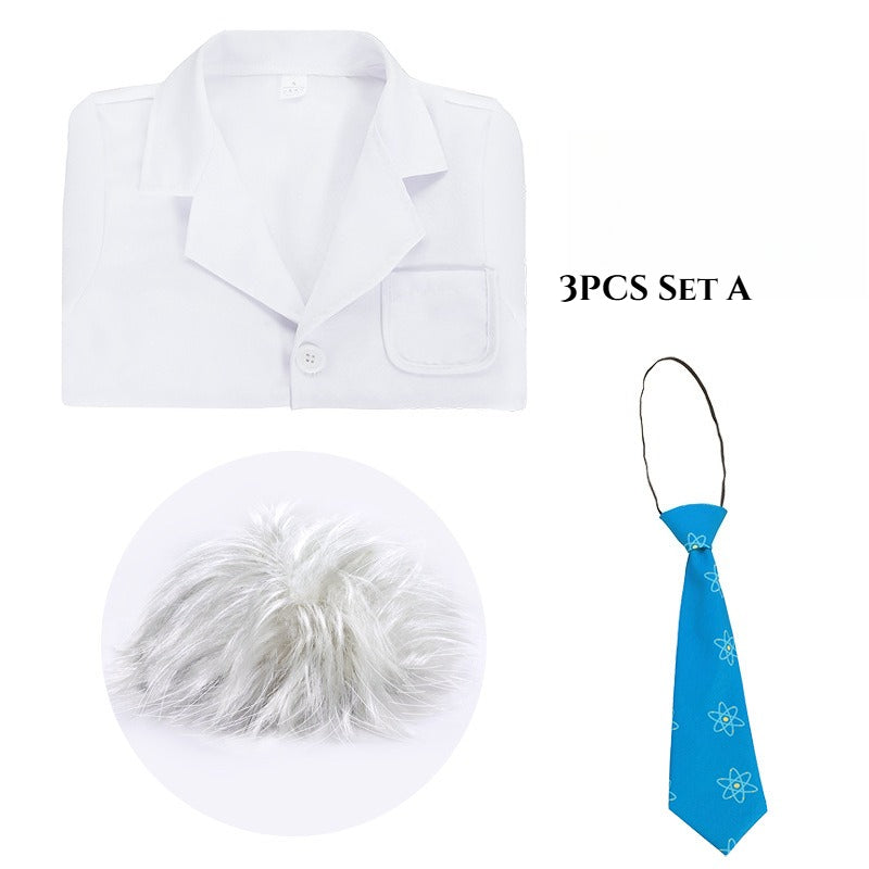 Child Physicist Costume Einstein Cosplay Lab Coat Wig Tie Fancy Dress