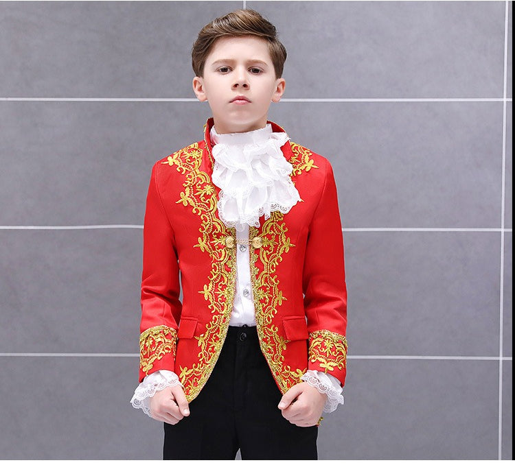 Boys Palace Prince Costume Jacket Pants Royal Stage Outfit Wedding Suit with Pants