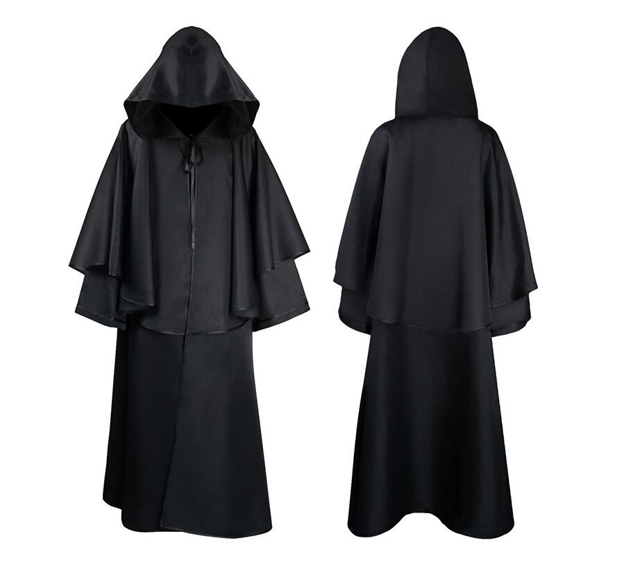 Hooded Cloak Halloween Robe Monk Robe Cape Long Sleeve Wizard Sorcerer Reaper Cloak