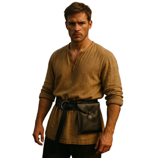 Medieval Knight PU Leather Belt with Pouch Renaissance LARP Storage Bag Cosplay