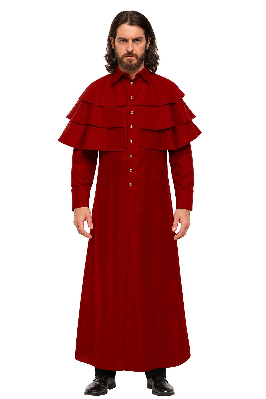 Retro Medieval Priest Uniform Layered Stand-up Collar Button Vintage God Father Costume