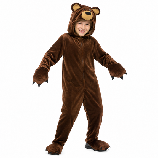 Kids Brown Bear Costume Jumpsuit Book Week Animal Fancy Dress | MEEJOY