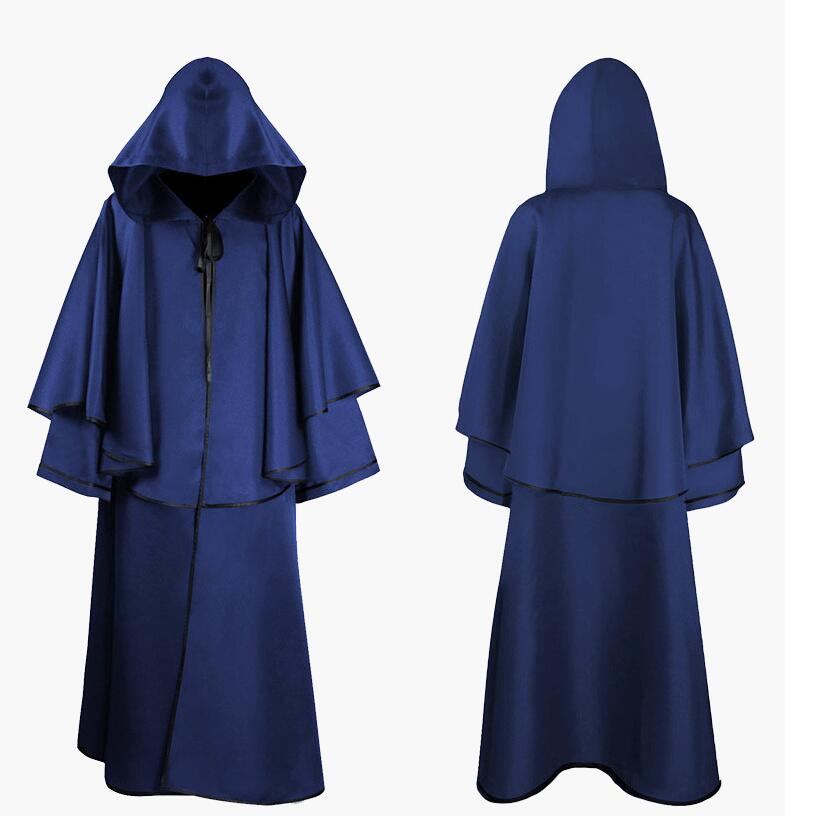 Hooded Cloak Halloween Robe Monk Robe Cape Long Sleeve Wizard Sorcerer Reaper Cloak