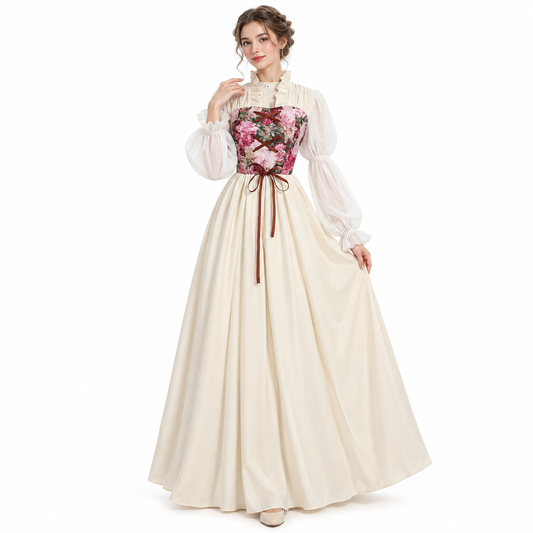 Women's Victorian Renaissance Dress Vintage Medieval Noblewomen's Waist-Cinched Gown