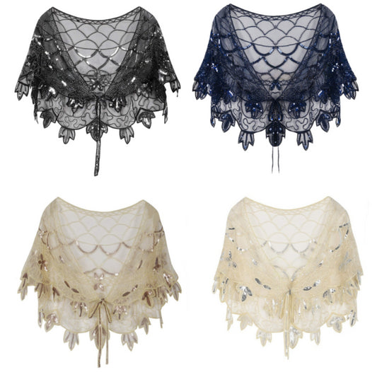 1920s Sequin Cape Shawl – Gatsby Flapper Evening Wrap