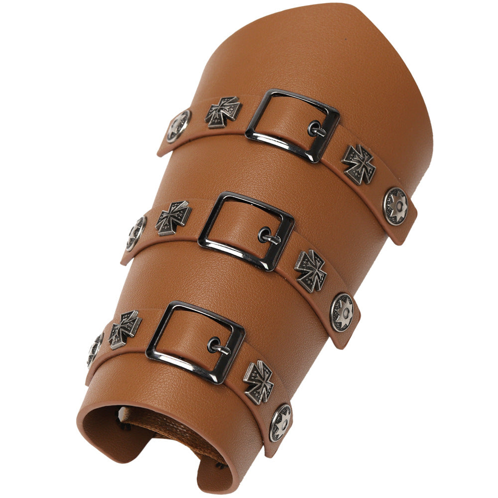 Medieval Renaissance Rivet Crusader Bracers Nail Wrist Guard Arm Guard with PU Leather Lacing