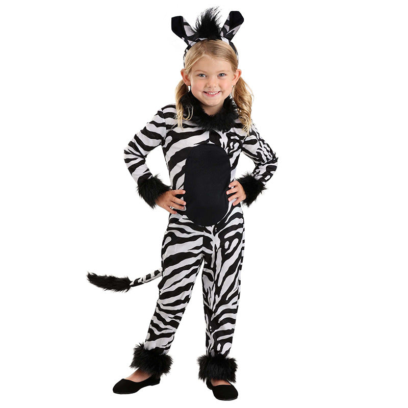 Kids Zebra Costume Jumpsuit Animal Fancy Dress Book Week Halloween