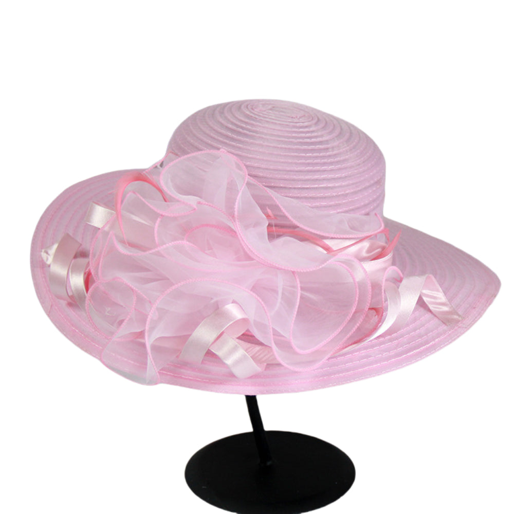 Elegant Women’s Spring Summer Organza Wide Brim Hat – Floral Mesh Sun Hat for Outdoor Events, Melbourne Cup, Fashion Outfits, Weddings, and UV Protection
