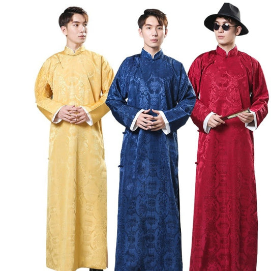 Mens Chinese Changshan Long Gown Groomsman